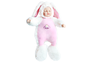 Спящий мальчик-зайчик в бело-розовой/бежево-коричневой шубке, 30 см, арт.3353