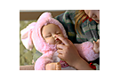 Спящий мальчик-зайчик в розовой шубке, 40 см (видео), арт.3351-3