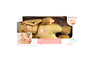 Спящий мальчик-зайчик в бело-розовой/бежево-коричневой шубке, 30 см, арт.3353