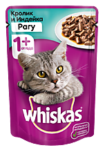Влажный корм для кошек «Whiskas» рагу с кроликом и индейкой, 85 г