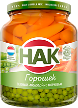 Горошек зеленый «молодой» «HAK» с морковью, 370 мл