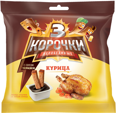«3 Корочки», сухарики со вкусом курицы и соусом терияки, 85 г «3 Корочки», сухарики со вкусом курицы и соусом терияки, 85 г