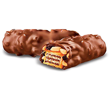 Рекомендую!Вафли с изюмом и арахисом, в молочно-шоколадной глазури (коробка 2 кг)