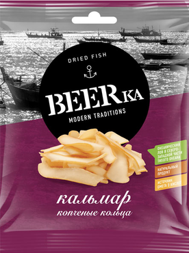 «Beerka», кольца кальмара копчёные, 38 г «Beerka», кольца кальмара копчёные, 38 г