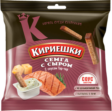 «Кириешки», сухарики со вкусом семги с сыром и соусом тар-тар, 85 г «Кириешки», сухарики со вкусом семги с сыром и соусом тар-тар, 85 г