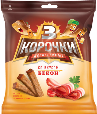 «3 Корочки», сухарики со вкусом бекона, 40 г «3 Корочки», сухарики со вкусом бекона, 40 г