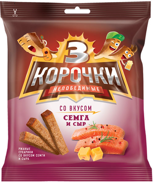 «3 Корочки», сухарики со вкусом сёмги с сыром, 40 г «3 Корочки», сухарики со вкусом сёмги с сыром, 40 г