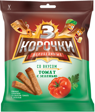 «3 Корочки», сухарики со вкусом томата и зелени, 40 г «3 Корочки», сухарики со вкусом томата и зелени, 40 г