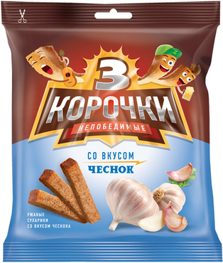 «3 Корочки», сухарики со вкусом чеснока, 40 г «3 Корочки», сухарики со вкусом чеснока, 40 г