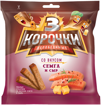 «3 Корочки», сухарики со вкусом сёмги с сыром, 100 г «3 Корочки», сухарики со вкусом сёмги с сыром, 100 г