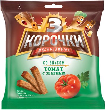 «3 Корочки», сухарики со вкусом томата и зелени, 100 г «3 Корочки», сухарики со вкусом томата и зелени, 100 г