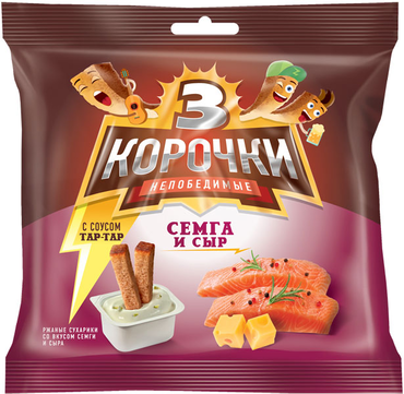 «3 Корочки», сухарики со вкусом сёмги с сыром и соусо тартар, 85 г «3 Корочки», сухарики со вкусом сёмги с сыром и соусо тартар, 85 г