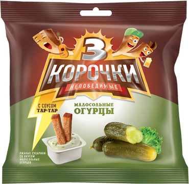 «3 Корочки», сухарики со вкусом малосольных огурчиков и соусом тартар, 85 г «3 Корочки», сухарики со вкусом малосольных огурчиков и соусом тартар, 85 г