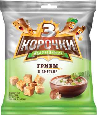 «3 Корочки», сухарики со вкусом грибов в сметане, 40 г «3 Корочки», сухарики со вкусом грибов в сметане, 40 г