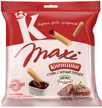 «Кириешки Maxi», сухарики со вкусом стейка с черным перцем и соусом барбекю, 80 г «Кириешки Maxi», сухарики со вкусом стейка с черным перцем и соусом барбекю, 80 г
