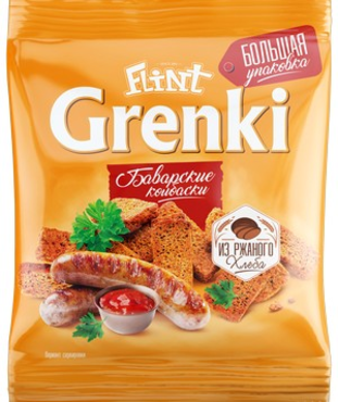 «Flint», гренки со вкусом баварских колбасок, 130 г «Flint», гренки со вкусом баварских колбасок, 130 г