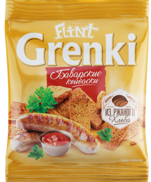 «Flint», гренки со вкусом баварских колбасок, 80 г «Flint», гренки со вкусом баварских колбасок, 80 г