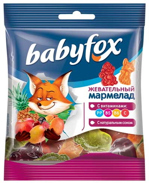 «BabyFox», мармелад жевательный с соком ягод и фруктов, 30 г «BabyFox», мармелад жевательный с соком ягод и фруктов, 30 г