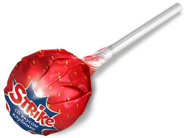 Карамель на палочке «Strike» со вкусом клубники Карамель на палочке «Strike» со вкусом клубники