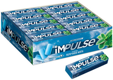 «Impulse», жевательная резинка со вкусом перечной мяты, без сахара, 14 г «Impulse», жевательная резинка со вкусом перечной мяты, без сахара, 14 г