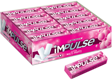 «Impulse», жевательная резинка со вкусом фруктов, без сахара, 14 г «Impulse», жевательная резинка со вкусом фруктов, без сахара, 14 г