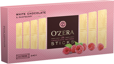 «OZera», белый шоколад с кусочками малины, в форме стиков, 240 г «OZera», белый шоколад с кусочками малины, в форме стиков, 240 г