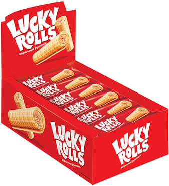 «Lucky Rolls», вафельные рулетики со вкусом сгущённого молока, 16 г «Lucky Rolls», вафельные рулетики со вкусом сгущённого молока, 16 г