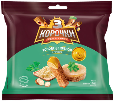 «3 Корочки», сухарики со вкусом холодца с хреном и горчицей, 85 г «3 Корочки», сухарики со вкусом холодца с хреном и горчицей, 85 г