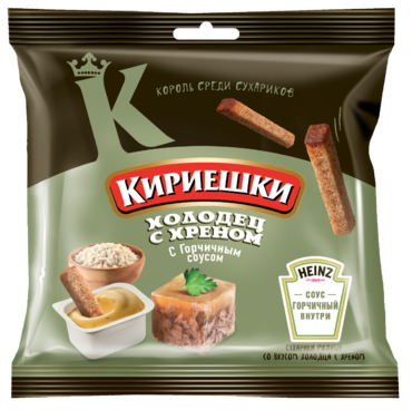 Сухарики «Кириешки» со вкусом холодца с хреном и горчичным соусом Heinz, 85 г Сухарики «Кириешки» со вкусом холодца с хреном и горчичным соусом Heinz, 85 г