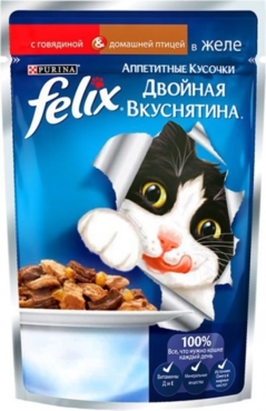 Корм для кошек «Felix» Двойная вкуснятина Говядина и птица, 85 г Корм для кошек «Felix» Двойная вкуснятина Говядина и птица, 85 г