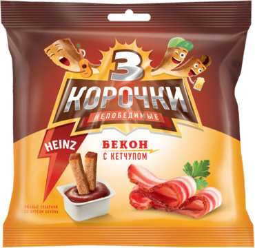 Сухарики «3 Корочки» со вкусом бекона и кетчупом Heinz, 85 г Сухарики «3 Корочки» со вкусом бекона и кетчупом Heinz, 85 г