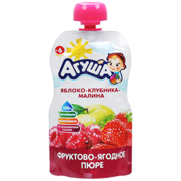 Пюре «Агуша» Яблоко-клубника-малина, 90 г Пюре «Агуша» Яблоко-клубника-малина, 90 г