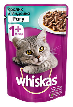 Влажный корм для кошек «Whiskas» рагу с кроликом и индейкой, 85 г