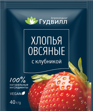 Хлопья овсяные «Гудвилл» с клубникой, 40 г Хлопья овсяные «Гудвилл» с клубникой, 40 г