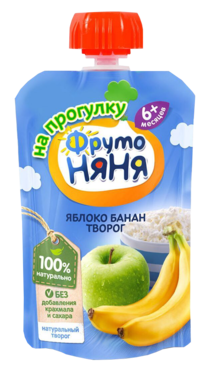 Пюре «ФрутоНяня» Яблоко, банан, творог, 90 г Пюре «ФрутоНяня» Яблоко, банан, творог, 90 г