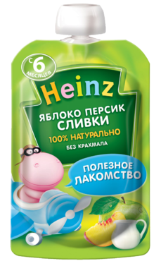 Пюре «Heinz» яблоко, персик, сливки, 90 г Пюре «Heinz» яблоко, персик, сливки, 90 г
