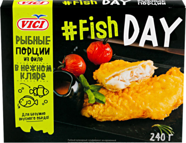 Рыбные порции из филе «Vici» Fish Day в кляре, 240 г Рыбные порции из филе «Vici» Fish Day в кляре, 240 г