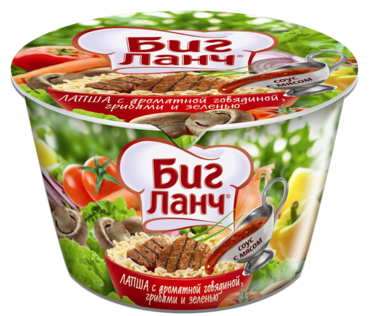 Лапша «Биг Ланч» быстрого приготовления со вкусом говядины, грибов и зелени, 90 г Лапша «Биг Ланч» быстрого приготовления со вкусом говядины, грибов и зелени, 90 г