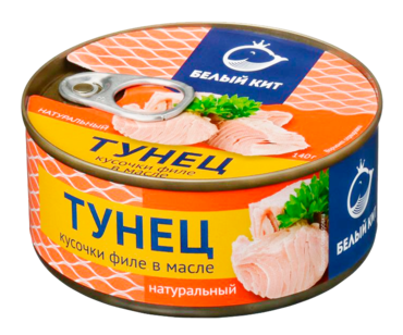 Тунец «Белый кит» кусочки филе в масле, 140 г Тунец «Белый кит» кусочки филе в масле, 140 г