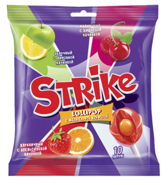 Карамель на палочке «Strike» с жевательной конфетой, 113 г Карамель на палочке «Strike» с жевательной конфетой, 113 г