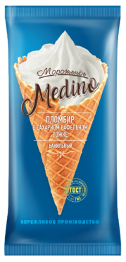 Мороженое «Medino» ванильный пломбир в рожке, 95 г Мороженое «Medino» ванильный пломбир в рожке, 95 г