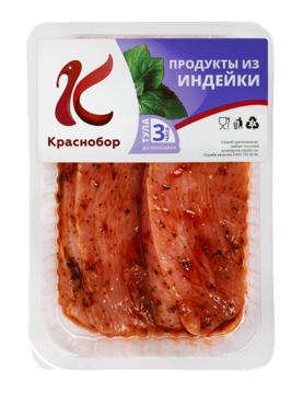 Стейк из индейки «Краснобор» в томатном маринаде с базиликом, 500 г Стейк из индейки «Краснобор» в томатном маринаде с базиликом, 500 г