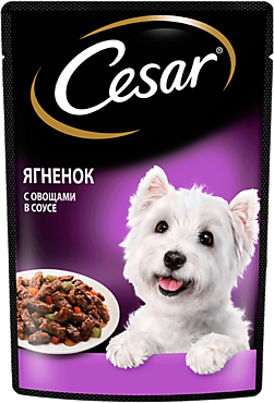 Влажный корм «Cesar» для взрослых собак, с ягненком и овощами в соусе, 85 г
