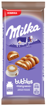 Шоколад молочный пористый «Milka Bubbles» со вкусом Капучино, 97 г Шоколад молочный пористый «Milka Bubbles» со вкусом Капучино, 97 г