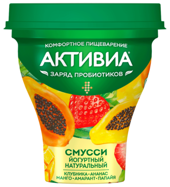 Йогурт питьевой 1% «Активиа» Смусси Клубника, Ананас, Манго, Амарант, Папайя, 250 г Йогурт питьевой 1% «Активиа» Смусси Клубника, Ананас, Манго, Амарант, Папайя, 250 г