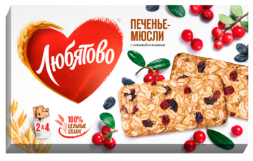 Печенье-мюсли «Любятово» злаковое, с клюквой и изюмом, 120 г Печенье-мюсли «Любятово» злаковое, с клюквой и изюмом, 120 г