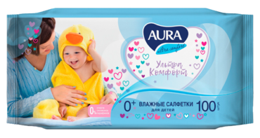 Влажные салфетки «Aura» для детей, 100шт Влажные салфетки «Aura» для детей, 100шт