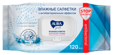 Влажные салфетки «Aura family» с антибактериальным эффектом, 120 шт Влажные салфетки «Aura family» с антибактериальным эффектом, 120 шт