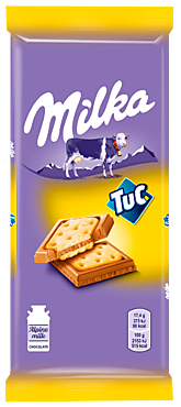 Шоколад молочный «Milka» с соленым крекером Tuc, 87 г