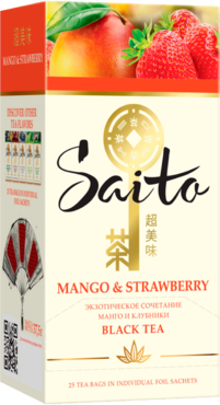 Чай черный «Saito» с манго, персиком и ароматом клубники, 25 пакетиков Чай черный «Saito» с манго, персиком и ароматом клубники, 25 пакетиков